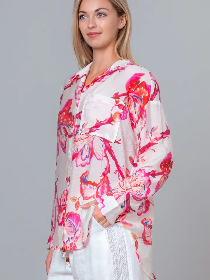 Chocho's Boutique Jasmine Botanical Button Up Top