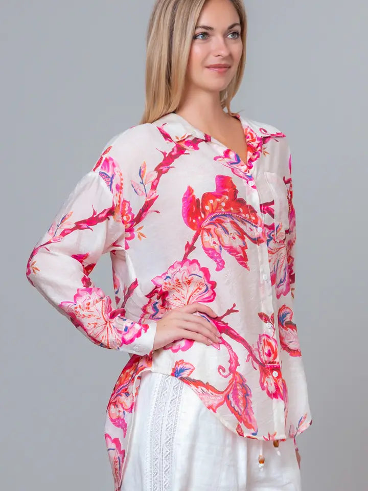 Chocho's Boutique Jasmine Botanical Button Up Top