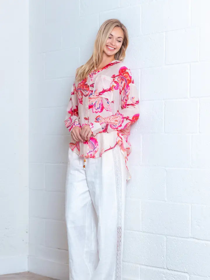 Chocho's Boutique Jasmine Botanical Button Up Top