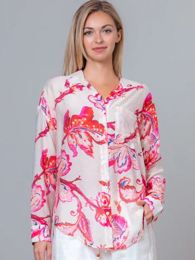 Chocho's Boutique Jasmine Botanical Button Up Top