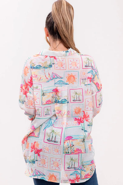 Chocho's Boutique Jasmine Vacation Button Up Top