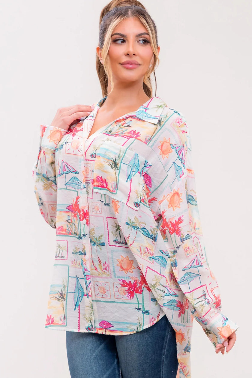 Chocho's Boutique Jasmine Vacation Button Up Top