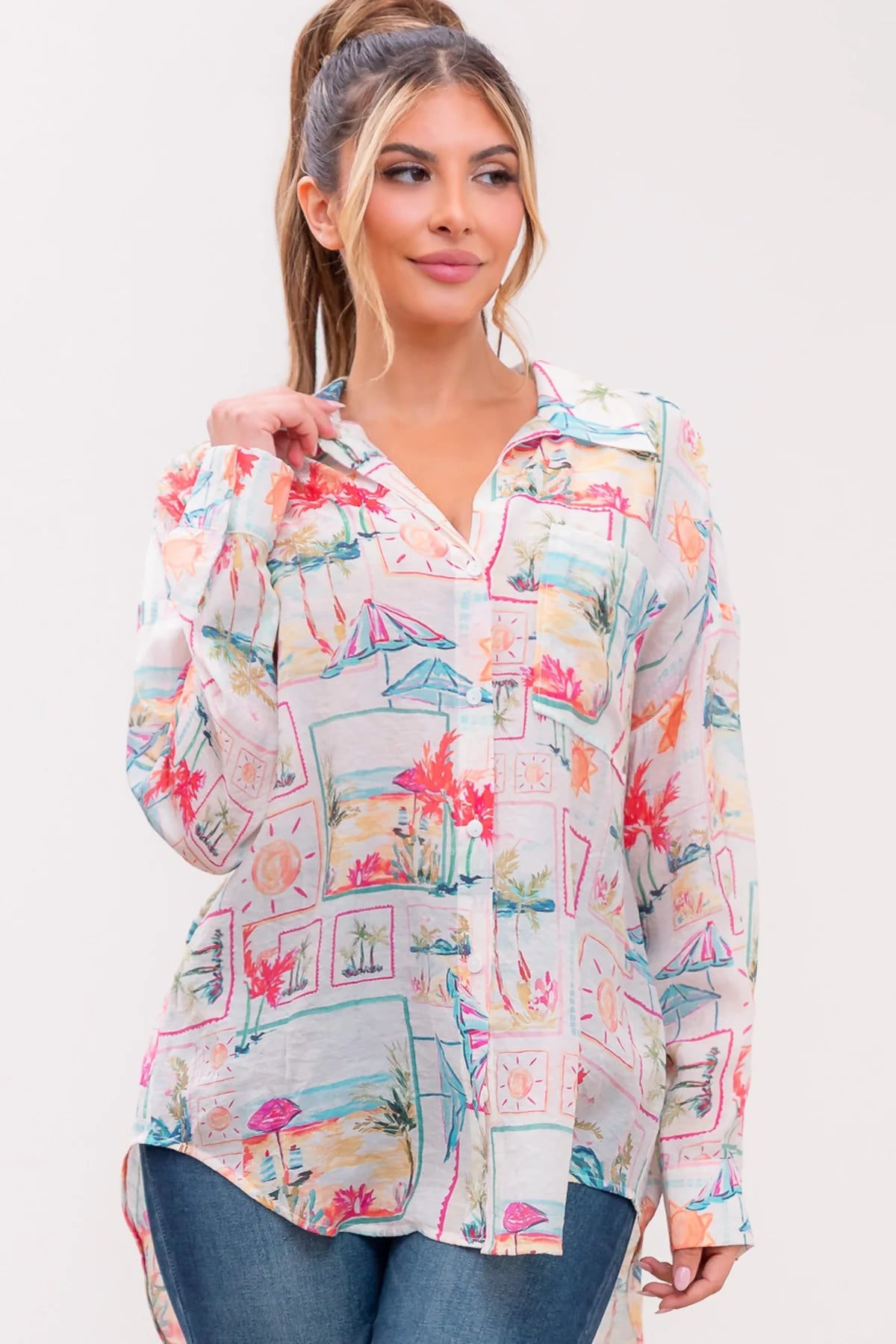 Chocho's Boutique Jasmine Vacation Button Up Top