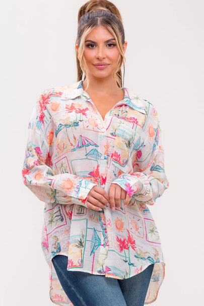 Chocho's Boutique Jasmine Vacation Button Up Top